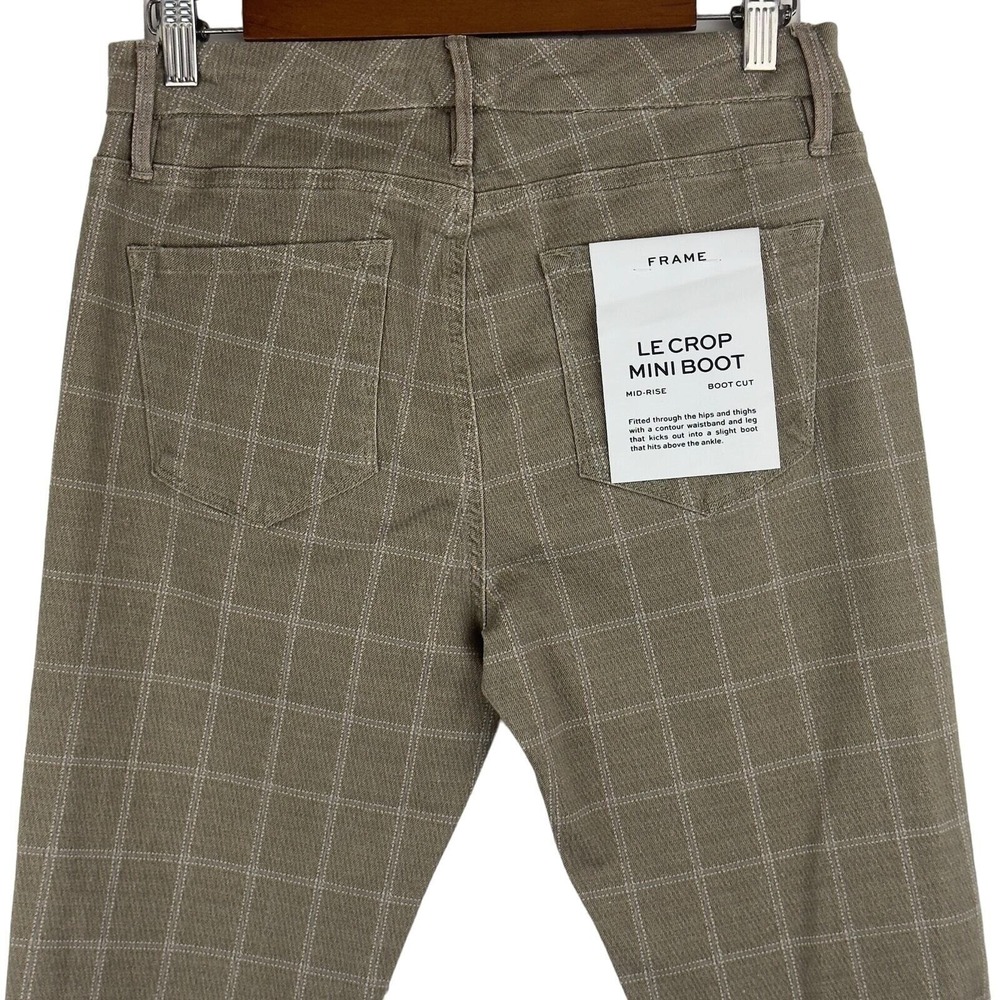 FRAME Le Crop Mini Boot Plaid Windowpane Cropped Pants Tan White Mid Rise 29 - Picture 8 of 16